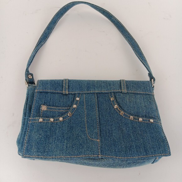 Unbranded Handbags - Womens Solid Blue Rectangular Shaped Studded Denim Shoulder Bag